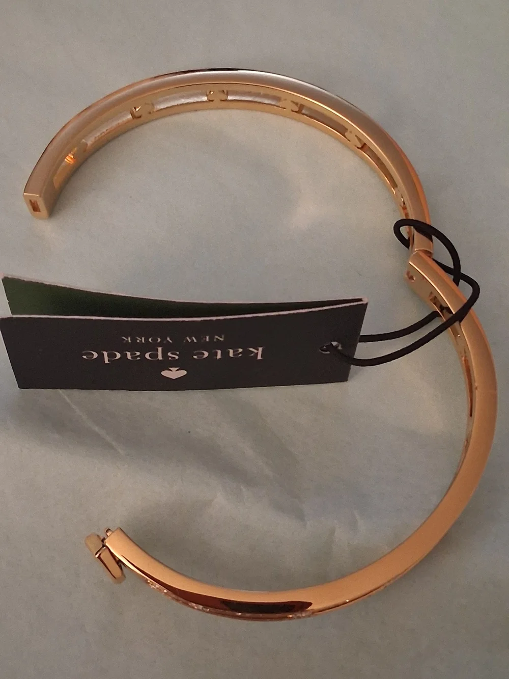 Kate Spade  Goldtone  Crystal Heart Hinged Bangle Bracelet NWT
